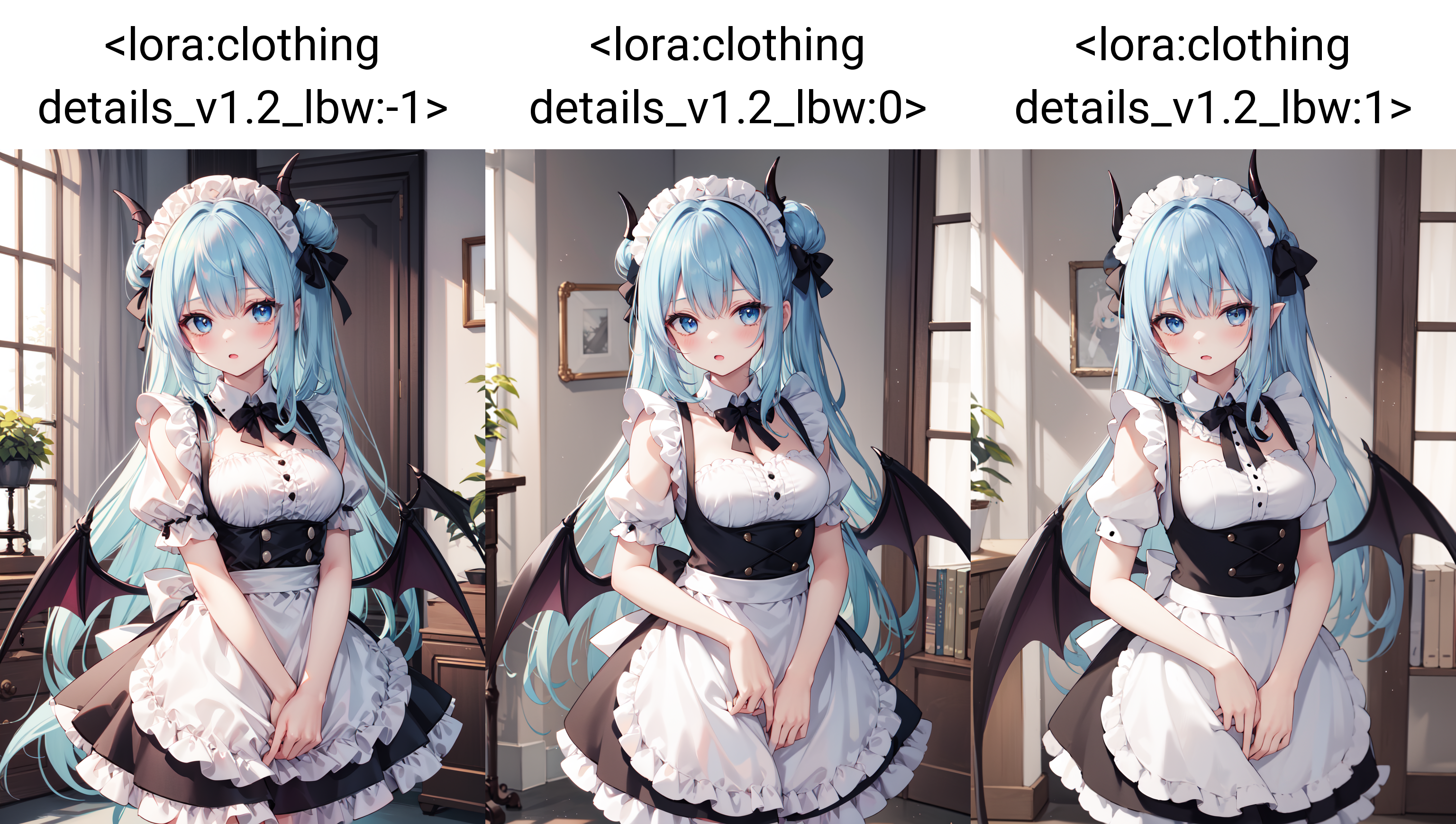 xyz_grid-3243-2418283189-light blue hair,blue eyes,loli,long hair,bangs,medium breasts,horns,bat wings,_maid apron,maid,_standing,_indoors,_cowboy shot,_.png